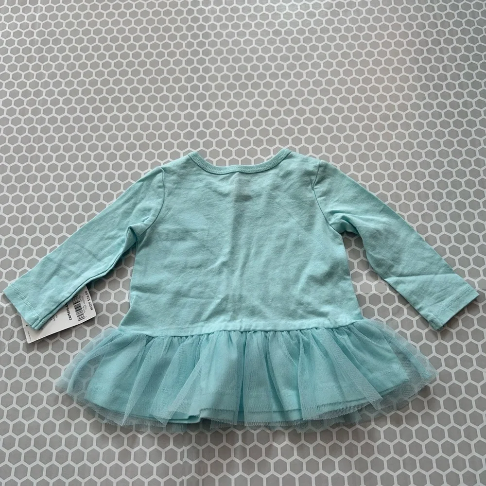 NWT Carter's Aqua Tulle Tutu Top with Gray Rainbow Leggings Size 6M